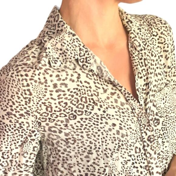 Leopard Top Small Long Sleeved Button Down Blouse - Picture 2 of 15